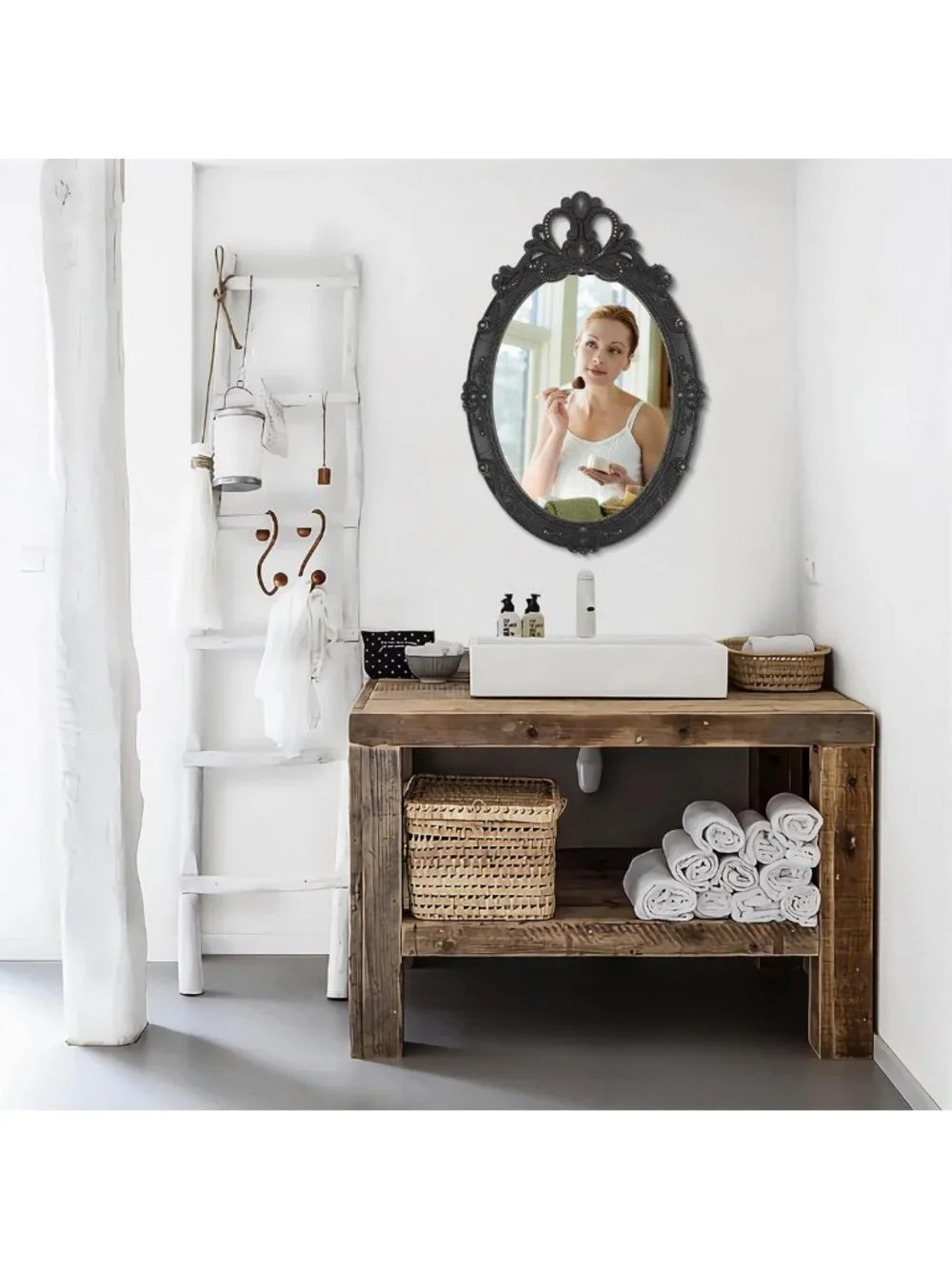 Vintage Black Oval Wall Mirror - 24